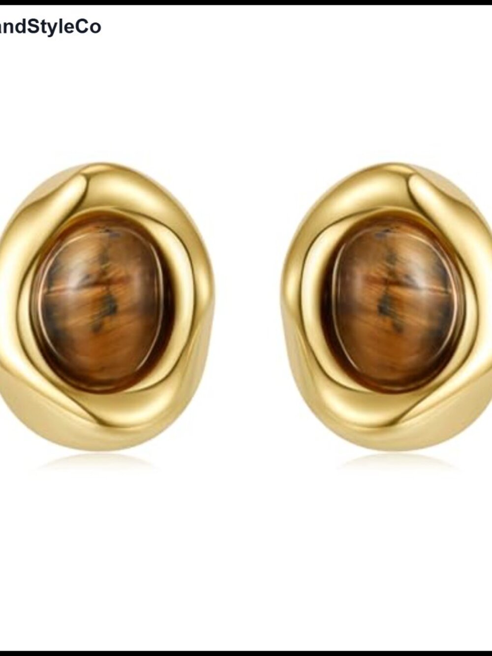 14K Gold Plated Oval Stud Earrings Hypoallergenic Sterling Silver Post Brass
